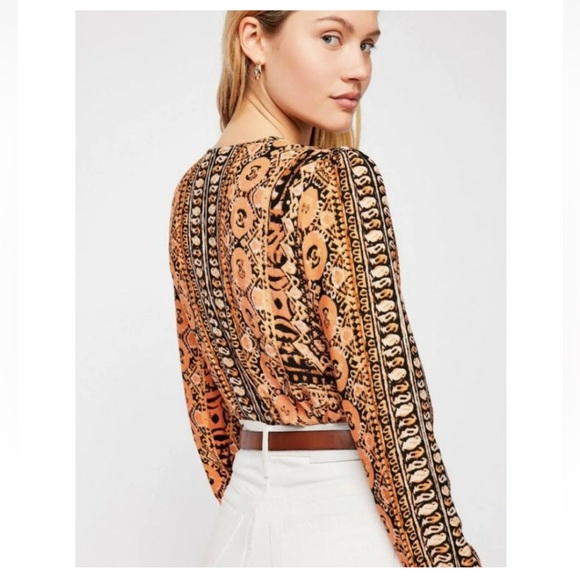 Free People Golden Orange and Black Paisley Boho Crop - Picture 2 of 9